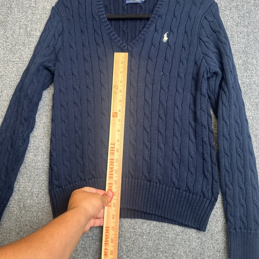 Polo Ralph Lauren Cable Knit V-Neck Sweater Mens Large Navy Blue Pony Logo